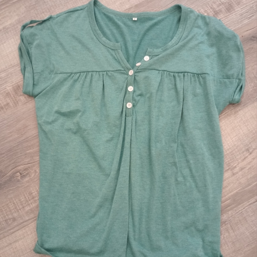 Teal Button-Up Short Sleeve Top